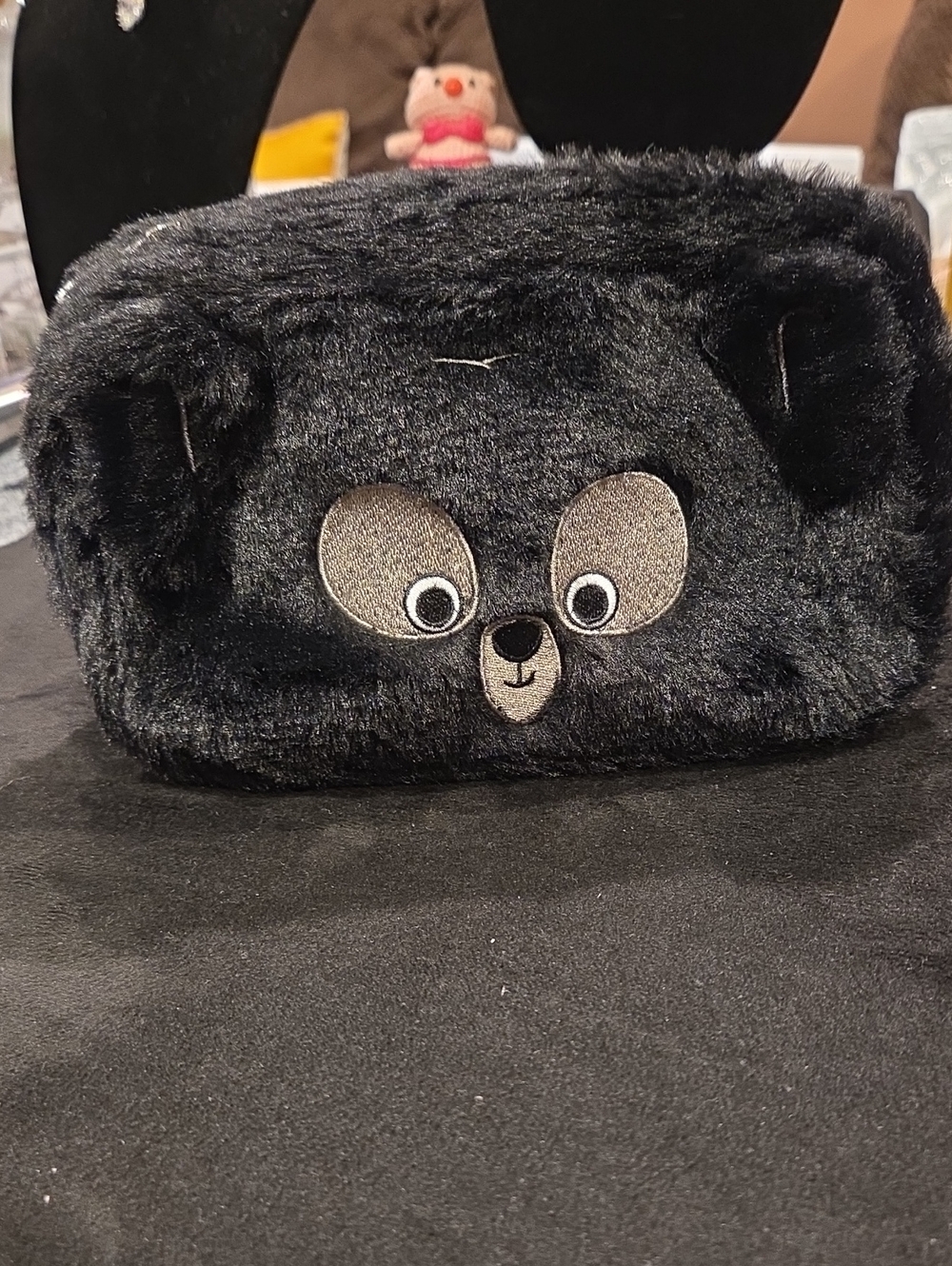 Disney Black Plush Bear Pencil Case with Embroidered Face